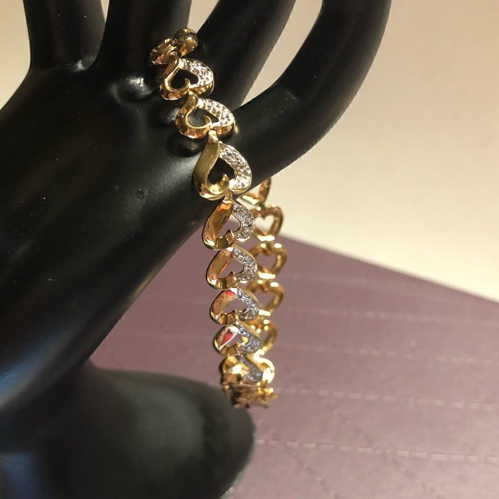 925 Gold Plated Heart Bracelet w/Diamond Accents